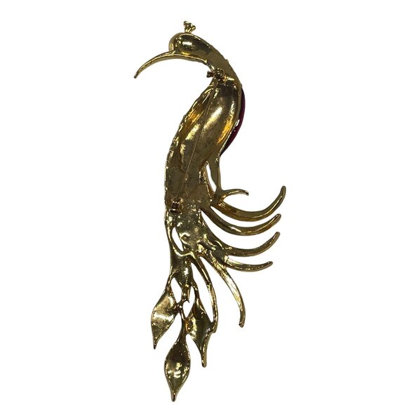 Gold Tone Multicolor Rhinestone Peacock Brooch Pin Vibrant Enamel Finish - Picture 4 of 4